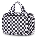 Narwey travel toiletry bag large black checkerboard front view organizes cosmetics on trips