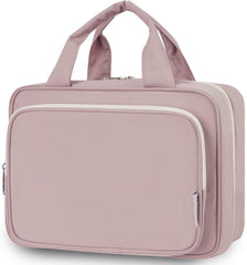 Narwey travel toiletry bag large in dusty rose, open for full-size essentials.