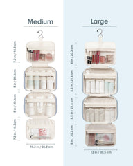Narwey travel bag opened reveals four compartments with mesh pockets for organization.
