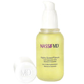 NassifMD Hydro-Screen Serum bottle close-up highlighting a hydrating formula for plump skin.
