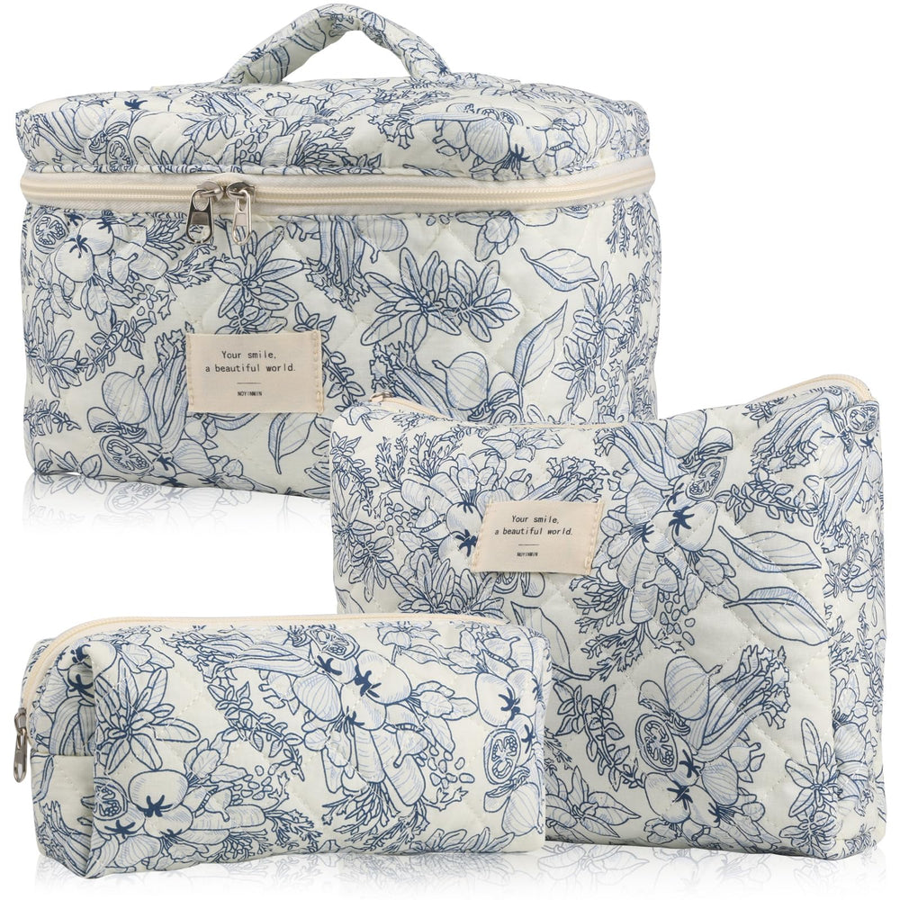 NATINSA cute makeup bag set with large and small bags for easy organization on the go.