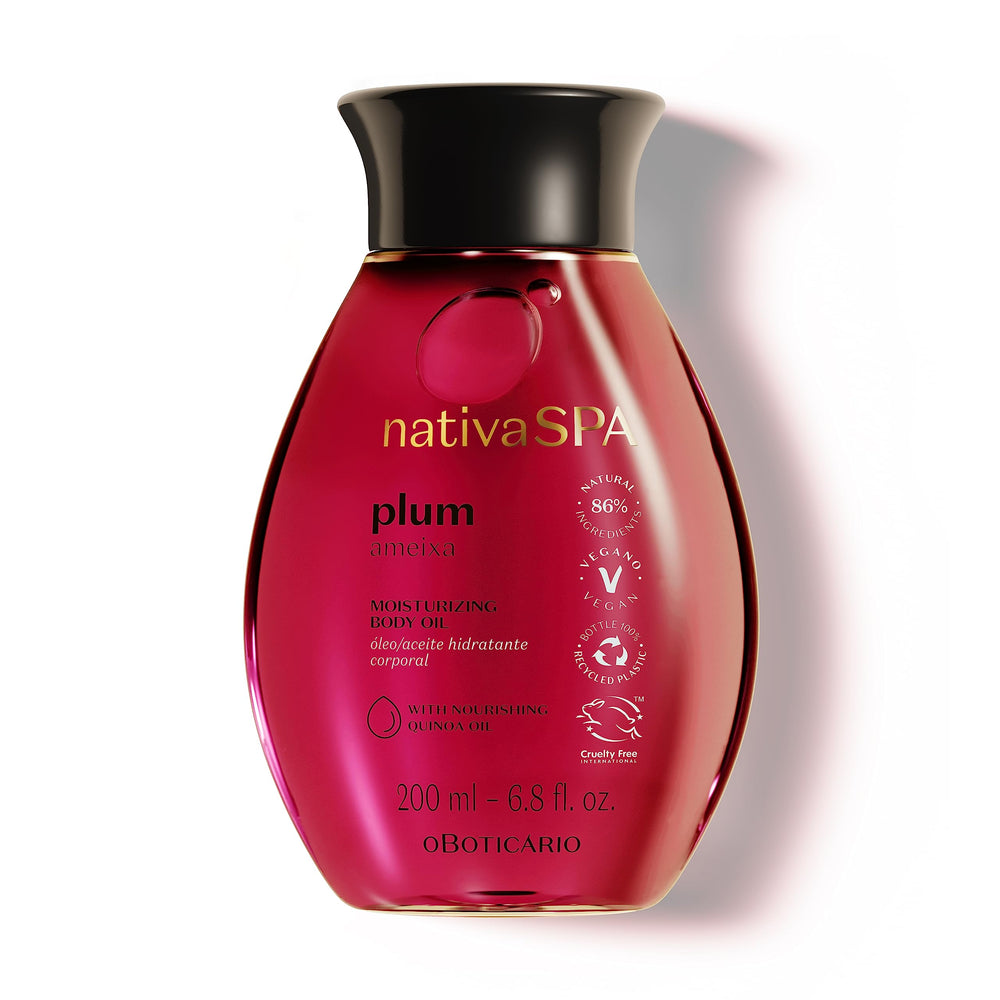 NATIVA SPA Plum Body Oil bottle highlights rich plum glow and hydration