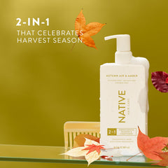 Native 2-in-1 Autumn Air Amber bottle side shows smoother, less tangled hair.
