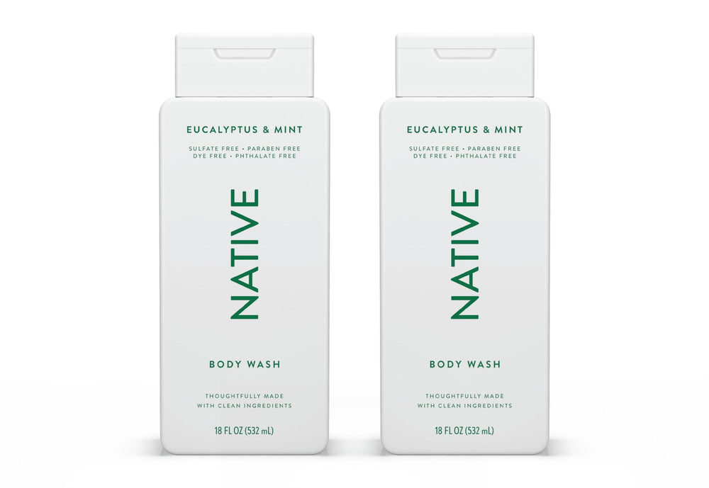 Native Body Wash eucalyptus mint bottle shows natural ingredients for daily freshness and hydration