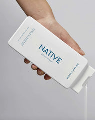 Native body wash ingredients panel emphasizes clean plant derived formula without sulfates