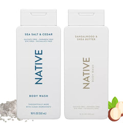 Native Body Wash Sandalwood-Shea Butter bottle delivers soothing hydration for daily use