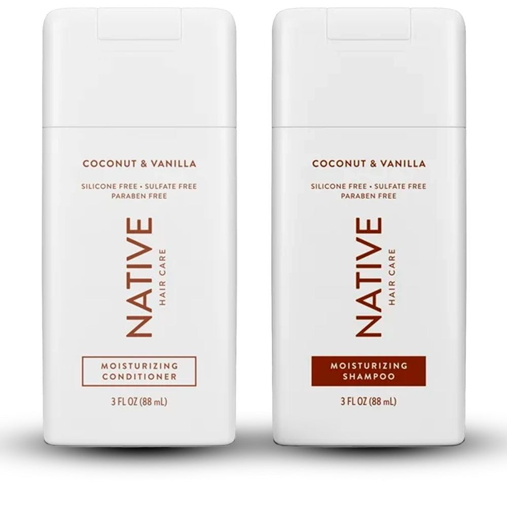 Native Coconut & Vanilla Mini shampoo bottle for travel-friendly cleansing and moisture