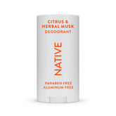 Native Deodorant Citrus & Herbal Musk stick packaging highlights aluminum-free formula