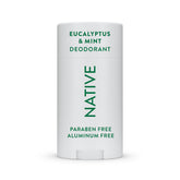 Native deodorant stick packaging with eucalyptus-mint for long-lasting freshness.