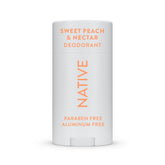 Native deodorant Sweet Peach Nectar bottle highlights lasting freshness.