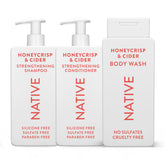 Native Honey Crisp Cider shampoo bottle shows refreshing daily cleanse for hair.