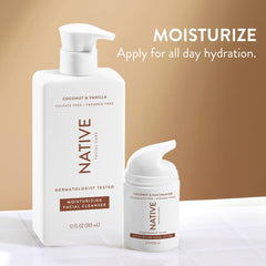 Native moisturizer pump-dispense shown for convenient daily application