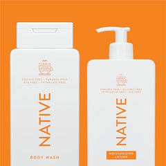 Native Pumpkin Spice Latte moisturizing lotion bottle for hydrated skin after shower.