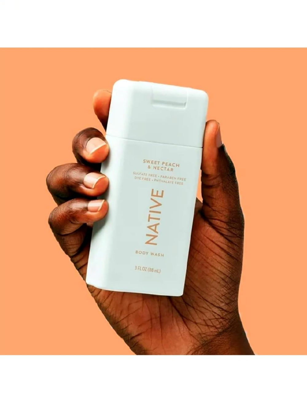 Native travel-size body wash Sweet Peach & Nectar bottle for travel-friendly cleansing and skin hydration