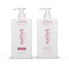 Native Vanilla and Cactus Flower conditioner bottle highlighting moisture without weighing hair down.