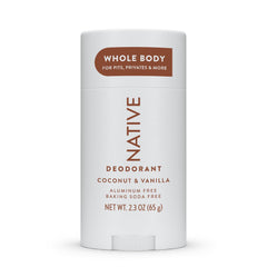 Native Whole Body Deodorant Stick coconut vanilla travel-friendly packaging for on-the-go use
