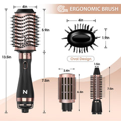 Natrial hair dryer brush ceramic coating for even heat and frizz reduction.