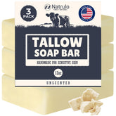 Natrulo Beef Tallow Soap Bar unwrapped, showing a pure unscented cleansing option.