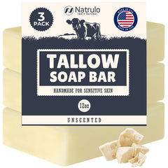 Natrulo Beef Tallow Soap Bar unwrapped, showing a pure unscented cleansing option.