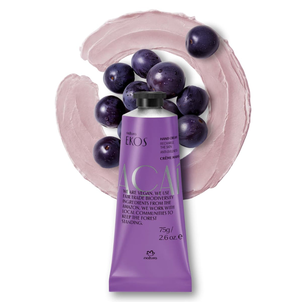 Natura Ekos Açaí Hand Cream bottle showing fast absorbing hydration for everyday use