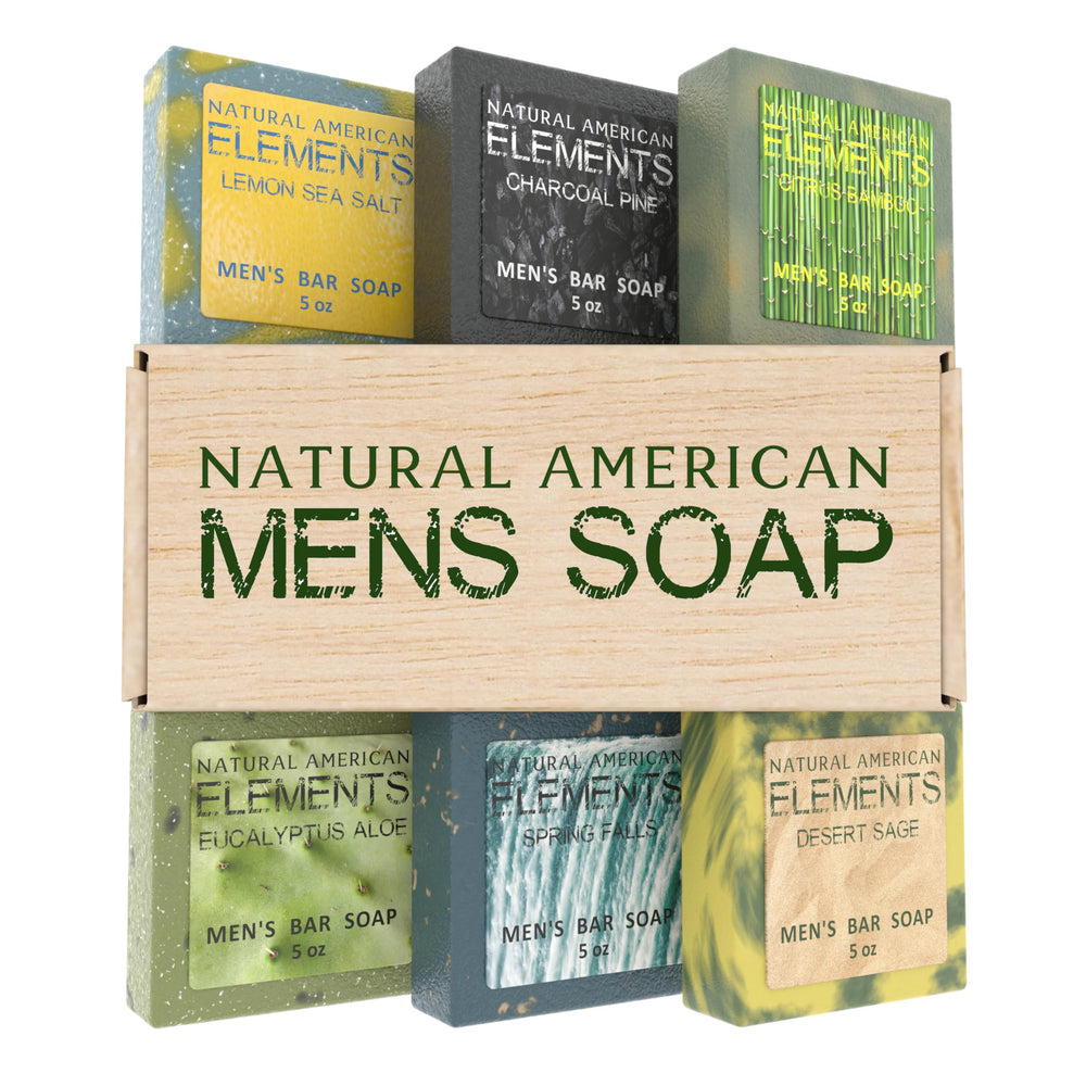Natural American Elements men's soap bar with charcoal pine for deep cleansing and refreshed skin.