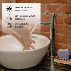 Natural Amor Los Angeles handmade soap closeup shows creamy lather and texture