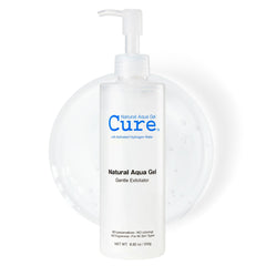 Natural Aqua Gel Cure bottle with pump for gentle exfoliation and smoother skin.