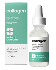 Natural Outcome collagen peptide serum bottle shows a lightweight, hydrating formula for daily use