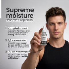 Aplicación del Serum Supreme para hombre en la cara, absorción rápida.