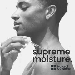 Natural Outcome Man Skin serum hyaluronic acid component on label supports hydration