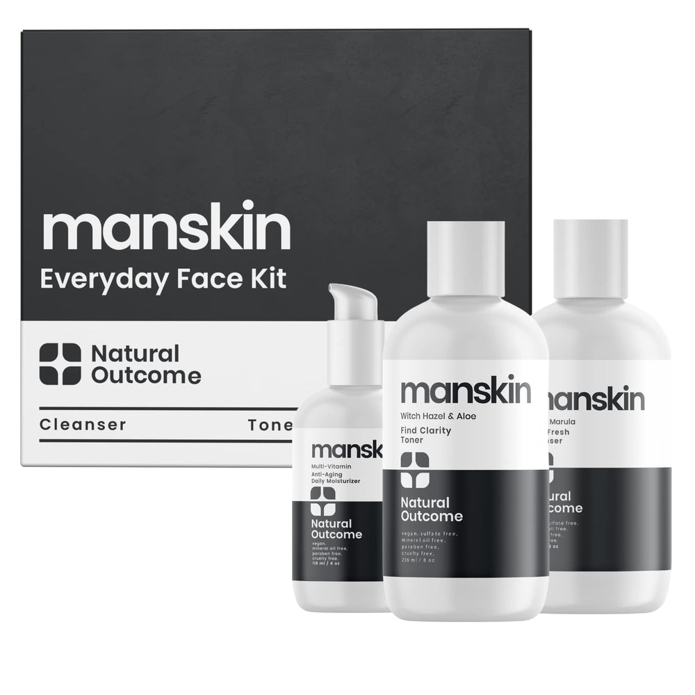 Natural Outcome Mens Skin Care Kit box front for gifting and daily grooming.