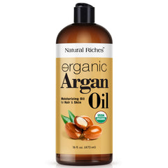 Natural Riches Organic Argan Oil 16oz bottle for deep moisture and radiant shine