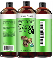 Natural Riches Organic cold-pressed castor oil supports healthy-looking hair growth.