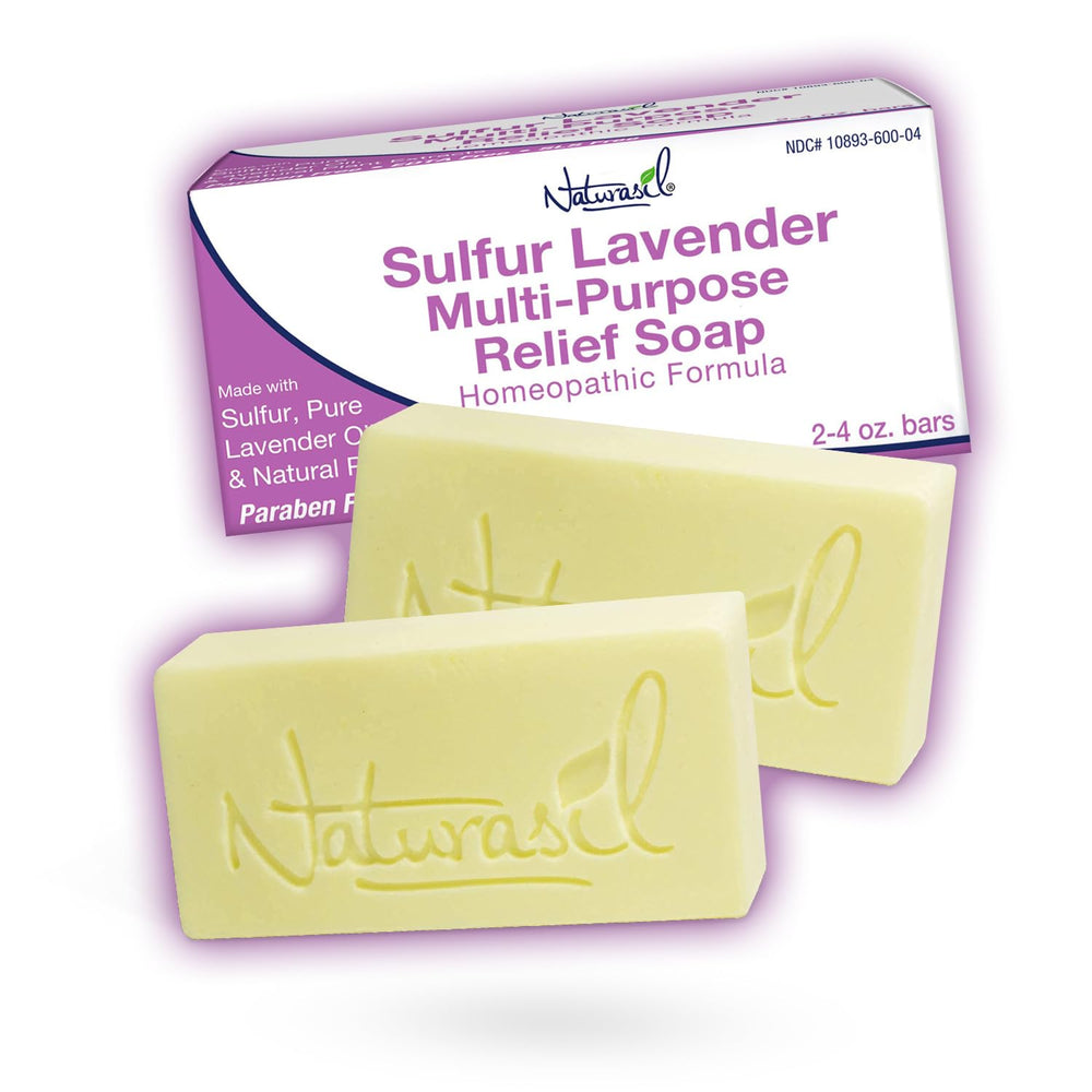 Naturasil sulfur soap lavender bar front view for gentle face and body cleansing