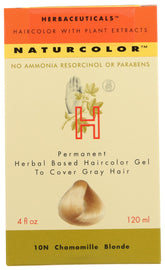Naturcolor Chamomile Blonde haircolor bottle shows ammonia-free formula for natural-looking shade.