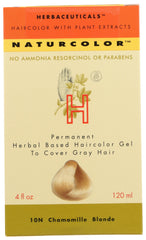 Naturcolor Chamomile Blonde haircolor bottle shows ammonia-free formula for natural-looking shade.