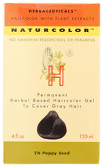 Naturcolor Poppy Seed Hair Dye bottle shows plant-based formula for vibrant color.