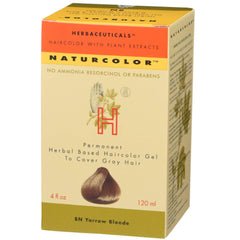 Naturcolor Yarrow Blonde haircolor bottle demonstrates easy gel application for even gray coverage.