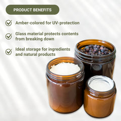 Nature Packaged amber jar travel-ready with leak-proof lid for on-the-go routines.