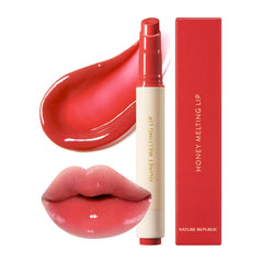 Nature Republic Honey Melting Lip Pomegranate twist shows silky gloss and hydration benefits