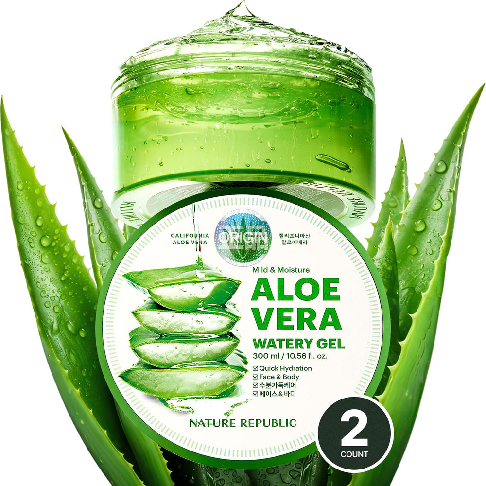 Nature Republic aloe vera gel packaging showing dual tubes for quick hydration