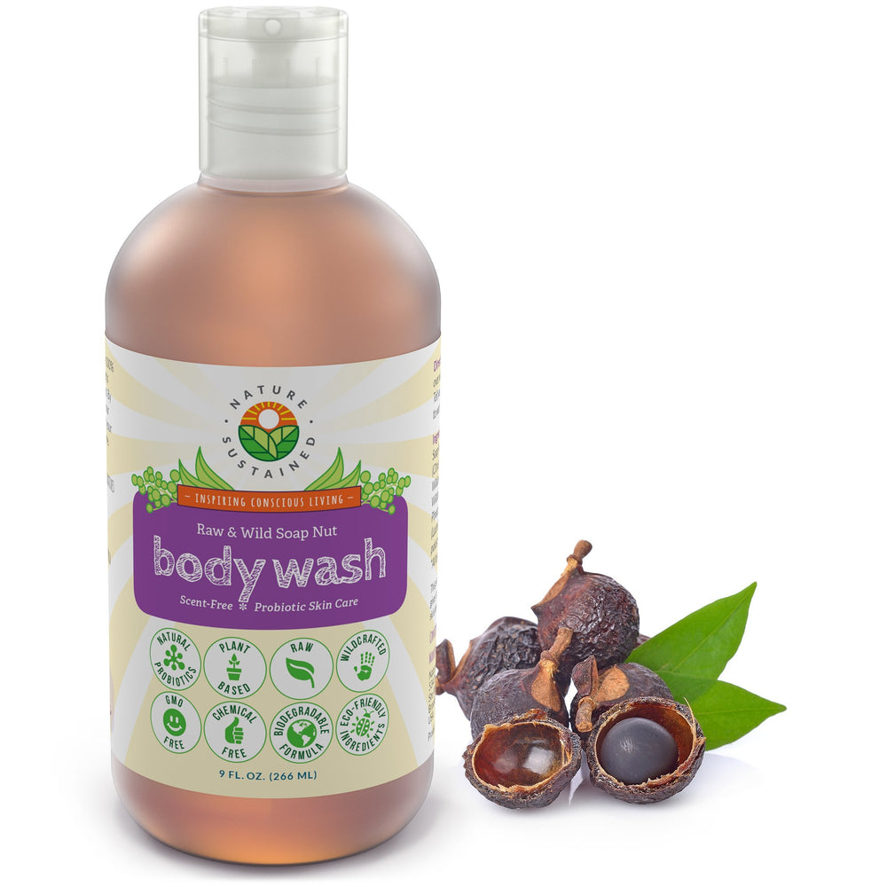 Nature Sustained soapberry-lather-pour demonstrates gentle cleanse for sensitive skin.