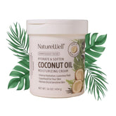 NatureWell Hydrate & Soften Coconut Oil Cream on the face for deep hydration and silky skin.