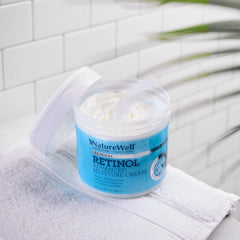 Nature Well Retinol Advanced Moisture Cream face-neck-decollete absorption shot highlights versatile facial and decollete use.