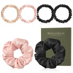 NatureKess large black silk scrunchie: smooth surface reduces frizz and breakage
