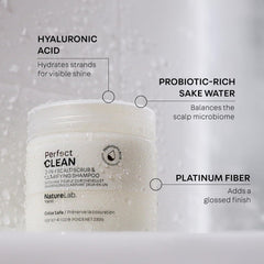 NatureLab.TOKYO Perfect Clean scalp scrub hair-lather closeup for clarified scalp.
