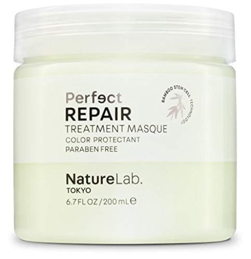 NatureLab.TOKYO Perfect Repair Masque bottle showcasing packaging for color protection and conditioning