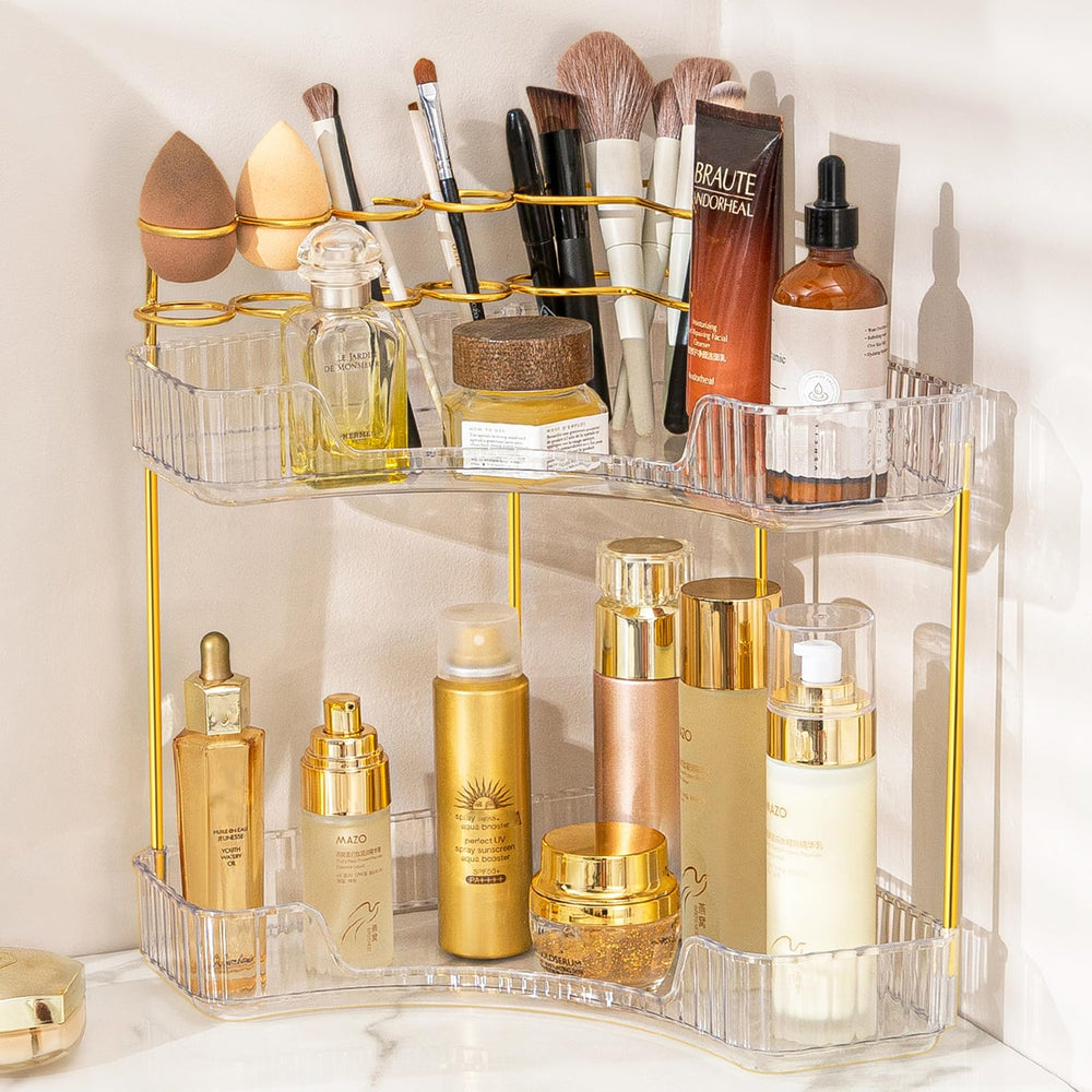 Nature's Source makeup organizer corner storage neatly saves counter space.