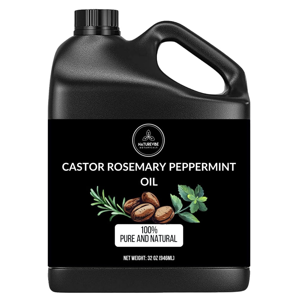 Naturevibe Botanicals Castor Oil with Rosemary and Peppermint jar—nourishes skin and hair daily.