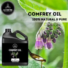 Naturevibe Botanicals comfrey oil amber bottle close-up for pure cold-pressed quality